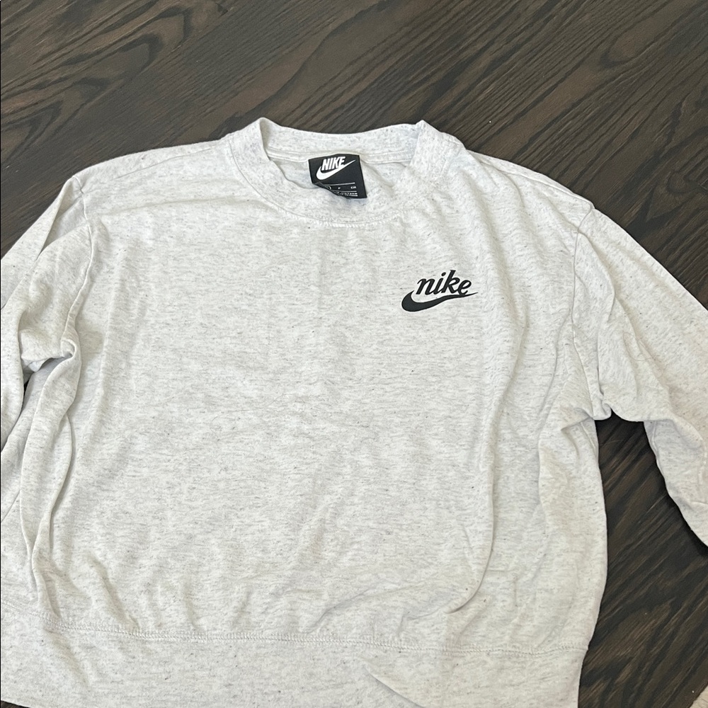 Nike Heather Gray Crewneck Sweatshirt with Black Script Swoosh
